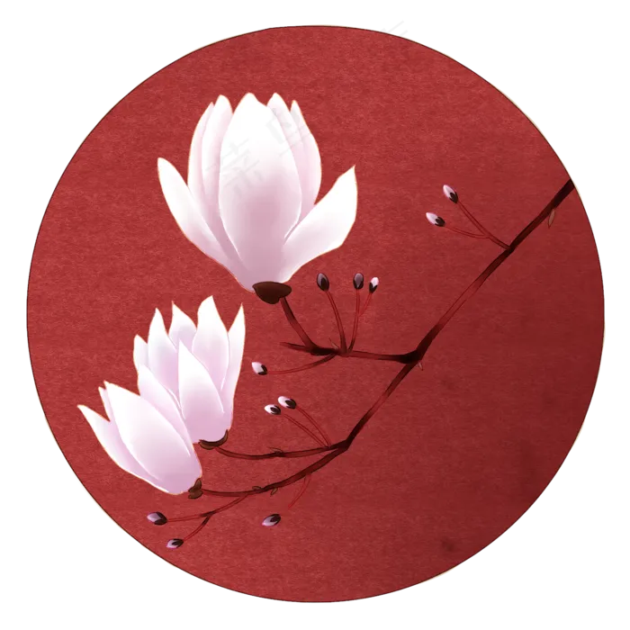 复古红色底纹中国风花卉装饰画古,免抠元素(2000X2000(DPI:300))psd模版下载