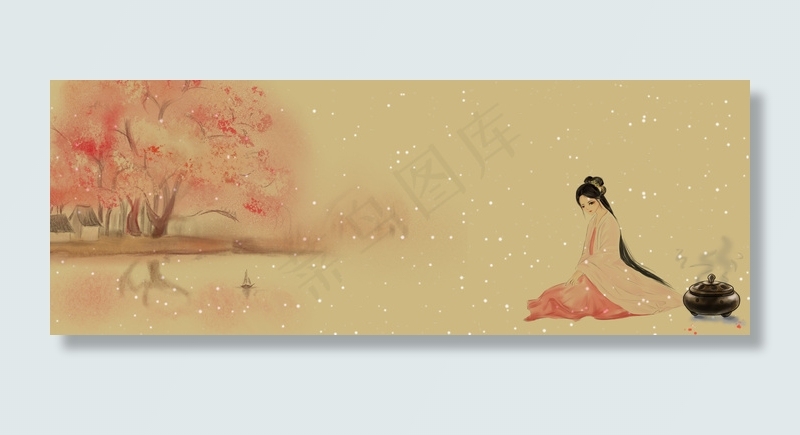 美人熏香落雪古风图(1920*700px 	       )psd模版下载