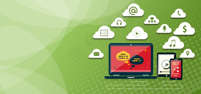 云服务云服务智能电脑平板扁平化绿色