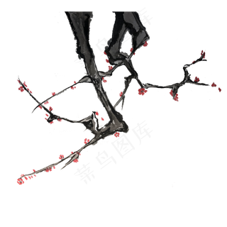中国水墨红梅俊秀新春PNG