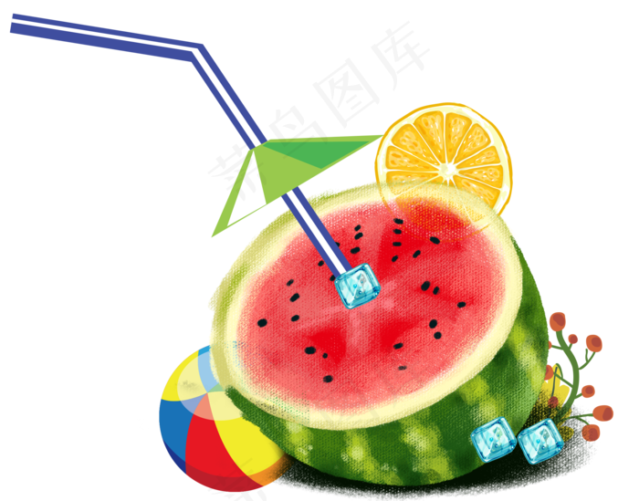 夏天手绘西瓜饮品创意元素