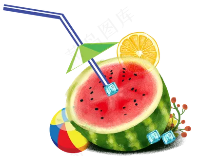 夏天手绘西瓜饮品创意元素