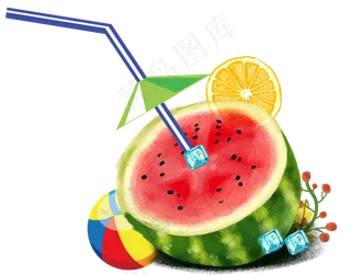 夏天手绘西瓜饮品创意元素