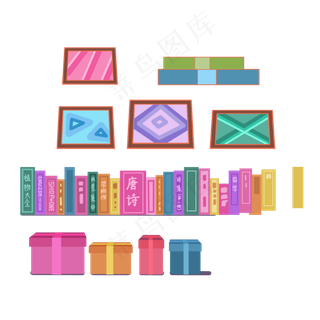 手绘简约课本礼物盒元素,免抠元素