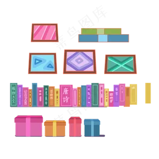 手绘简约课本礼物盒元素,免抠元素