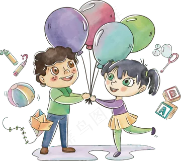 水彩画欢度六一的孩子免抠元素 水彩画欢度六一的孩子免抠元素