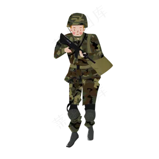 建军节拿枪背包迷彩解放军行军卡