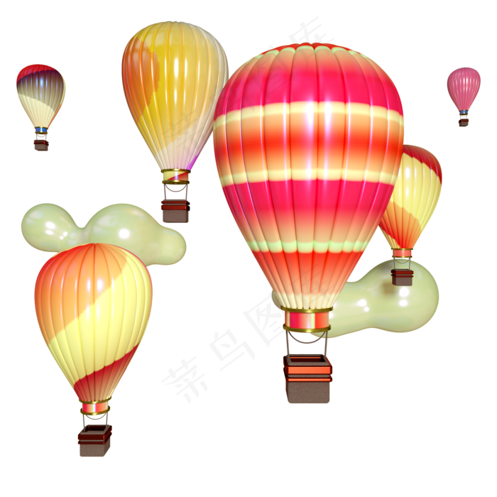 五四青年彩色热气球三维电商空间