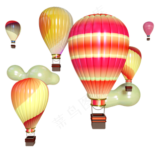 五四青年彩色热气球三维电商空间