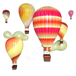 五四青年彩色热气球三维电商空间