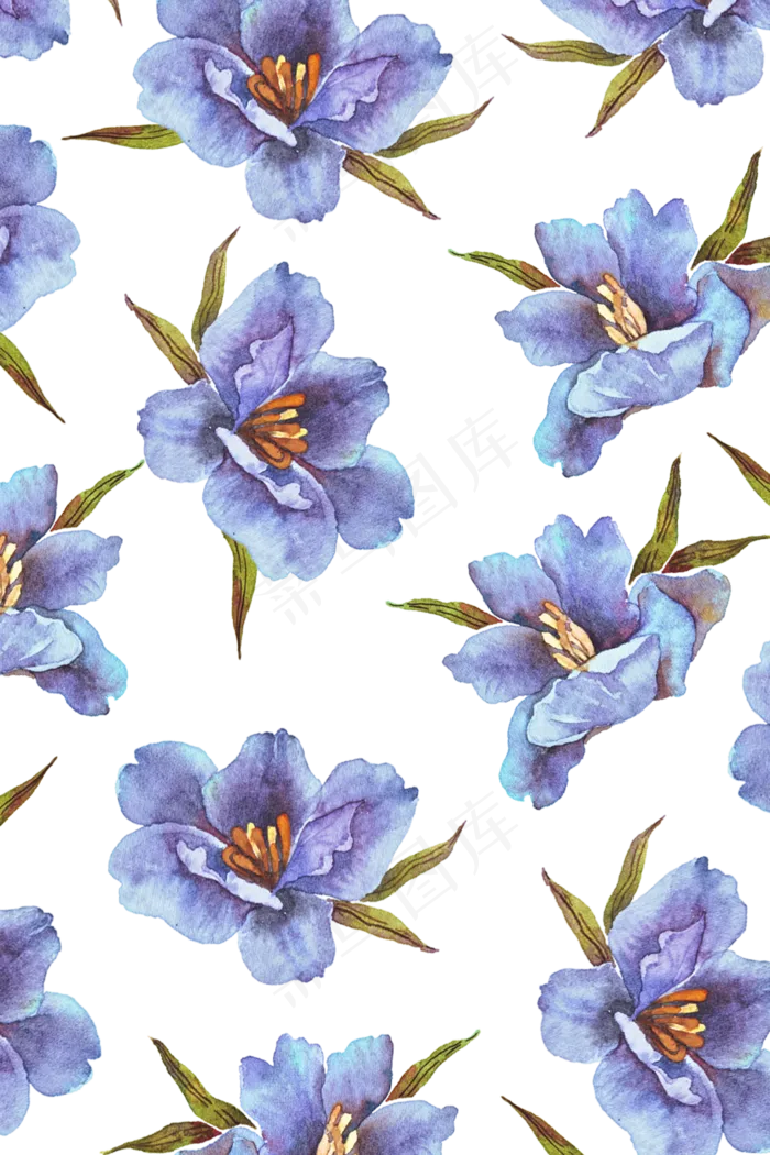 蓝色水彩花卉底纹(1024X1536(DPI:300))psd模版下载
