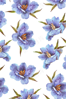 蓝色水彩花卉底纹
