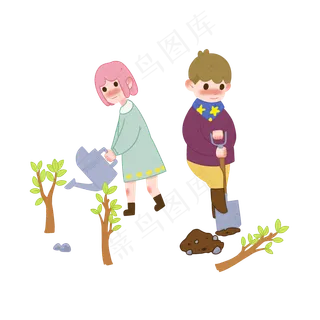 植树节浇树的小孩