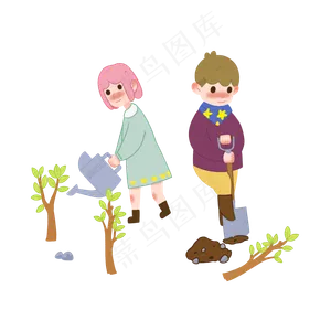 植树节浇树的小孩