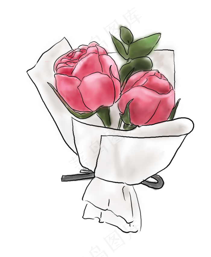520手绘粉色玫瑰花,免抠元素