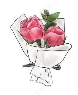 520手绘粉色玫瑰花,免抠元素