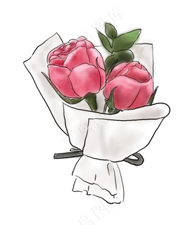 520手绘粉色玫瑰花,免抠元素