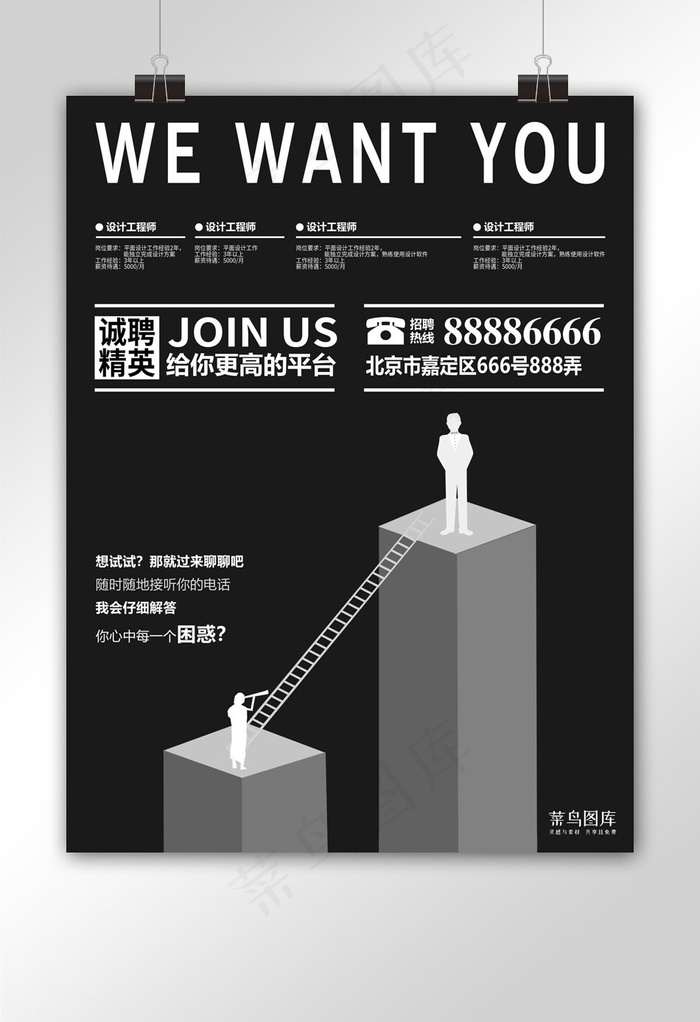 黑白风格创意招聘海报