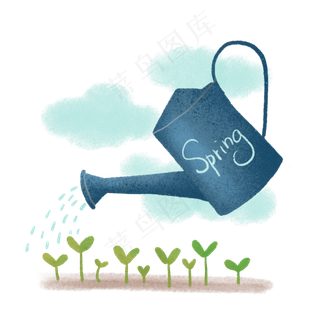 卡通水壶和树苗PNG免抠素材,免抠元素