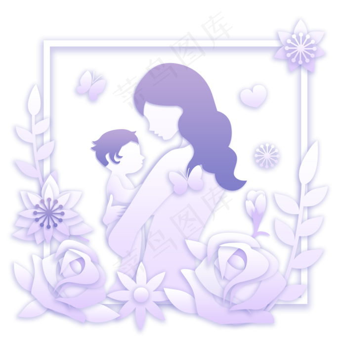 母子花朵剪影PNG素材(3500X3500(DPI:300))psd模版下载