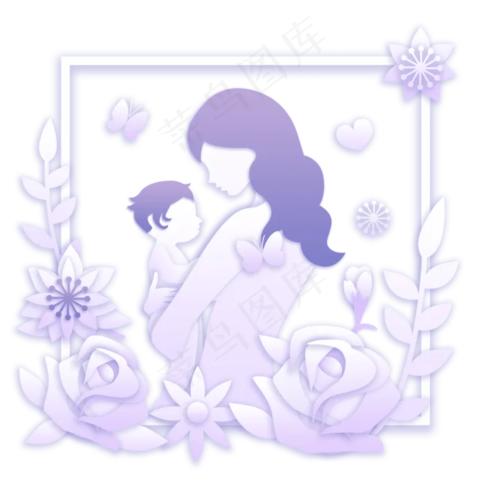 母子花朵剪影PNG素材(3500X3500(DPI:300))psd模版下载