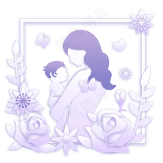 母子花朵剪影PNG素材