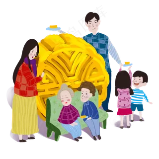 中秋合家欢分食月饼温馨PNG图,免抠元素