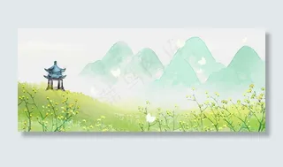 金色花海水墨风景古风山水