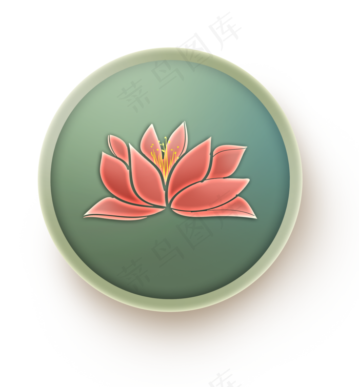 荷花深绿色圆形图标