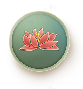 荷花深绿色圆形图标
