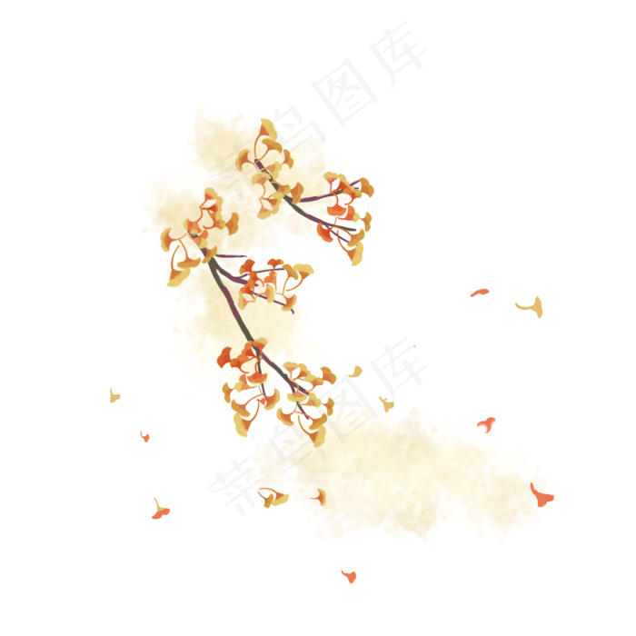 卡通手绘中国风银杏树枝