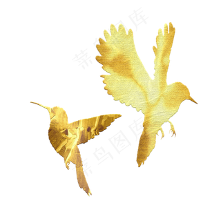 黄金飞鸟鸟类金光装饰图形,免抠元素