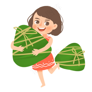 爱吃粽子的小女孩手绘卡通