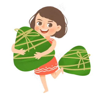 爱吃粽子的小女孩手绘卡通