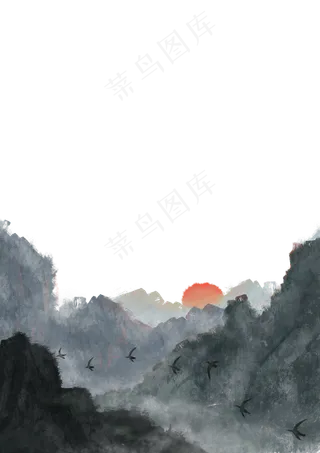 水墨古风山水手绘大雁