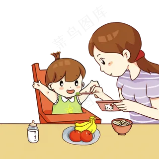 手绘卡通妈妈喂小朋友吃饭 手绘卡通妈妈喂小朋友吃饭