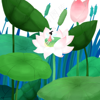 小暑夏天的池塘节气精灵