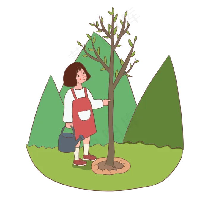 植树节栽树的小女孩