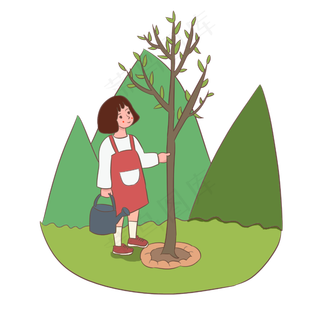 植树节栽树的小女孩