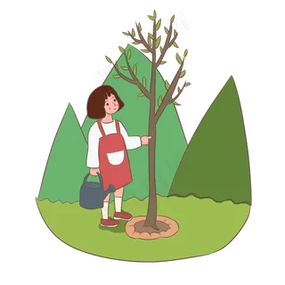 植树节栽树的小女孩