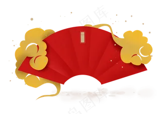 农历新年祥云中国风扇形文字框,免抠元素