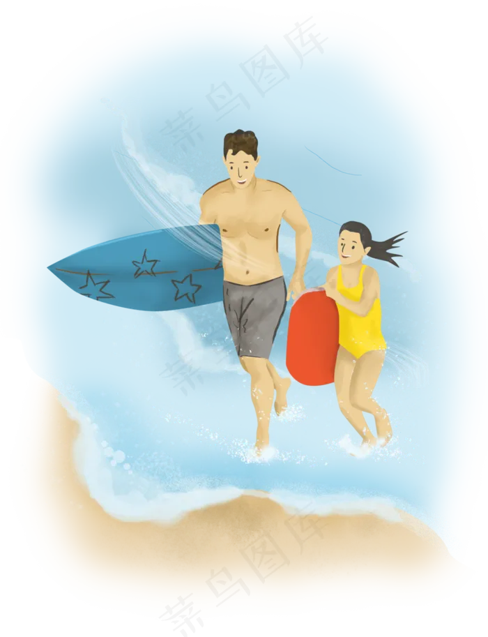 父亲节海边冲浪父女(3508X4572(DPI:300))psd模版下载