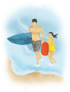 父亲节海边冲浪父女