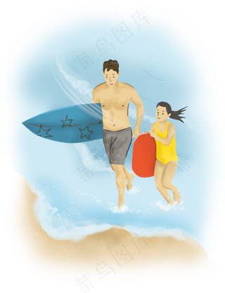 父亲节海边冲浪父女