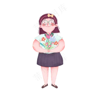 教师节卡通手绘收到花的老师