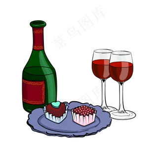 矢量手绘卡通红酒,免抠元素
