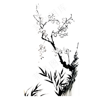 水墨黑白国画写意风雅白梅PNG花鸟,免抠元素
