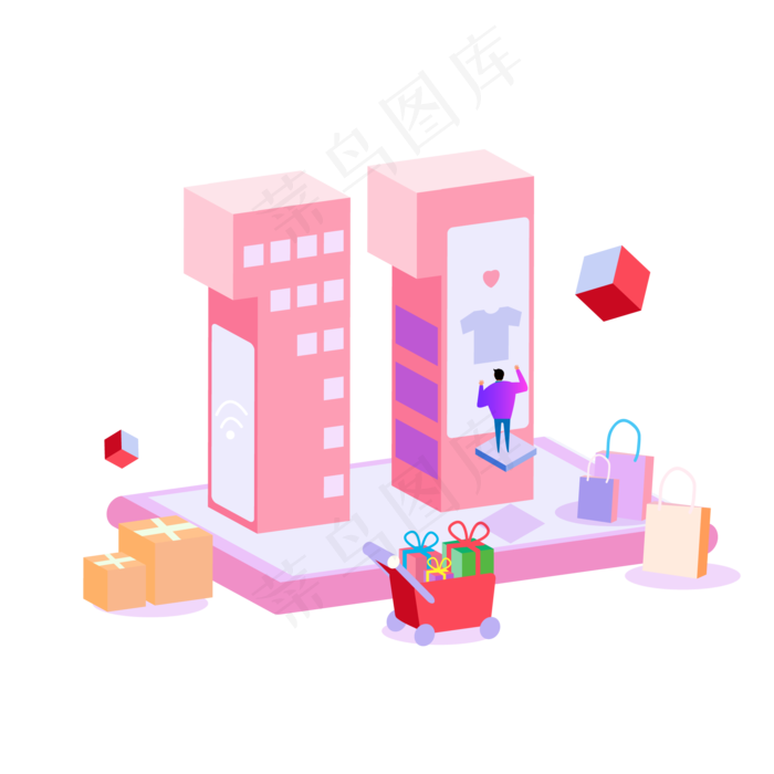 双十一网购促销场景,免抠元素