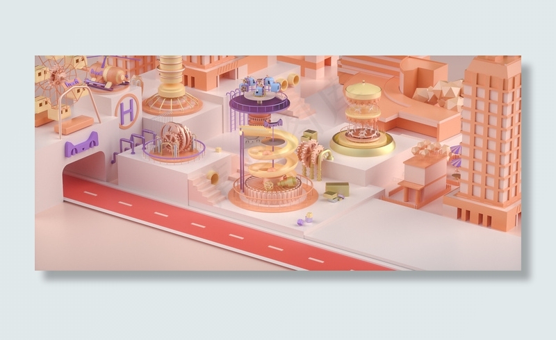C4D立体简约三维游乐园电商通用背景