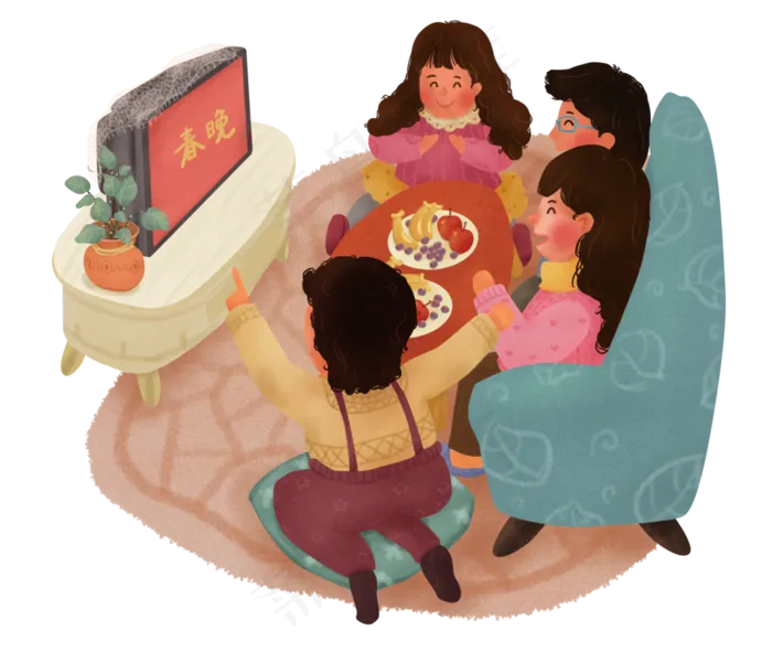 2019年春节一家人看春晚PNG免抠图(2800X2400(DPI:300))psd模版下载